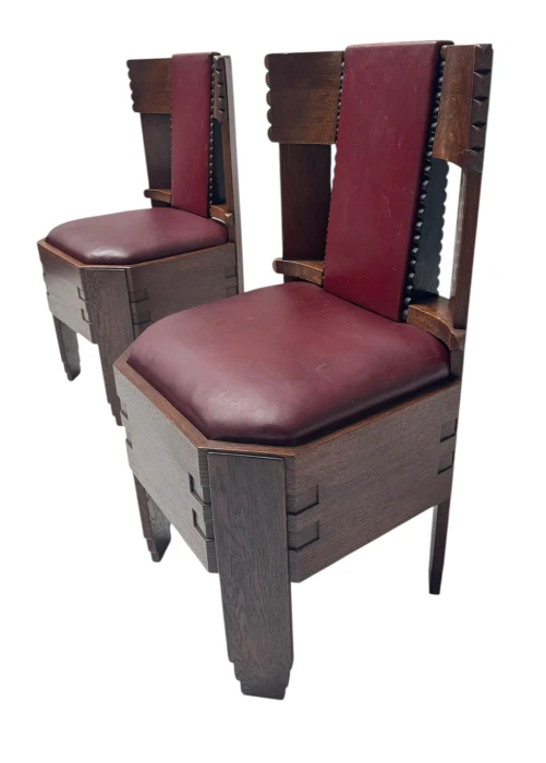 Two Art Deco Amsterdamse School Side Chairs Eibink & Snellebrand Style, 1920s